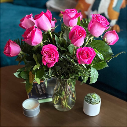 Long Stem Pink Rose Bouquet –  Seasons Design Studio-fmi, Houston TX