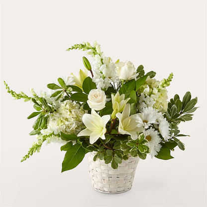 Ivory Elegance Floral Basket –  Seasons Design Studio-fmi, Houston TX